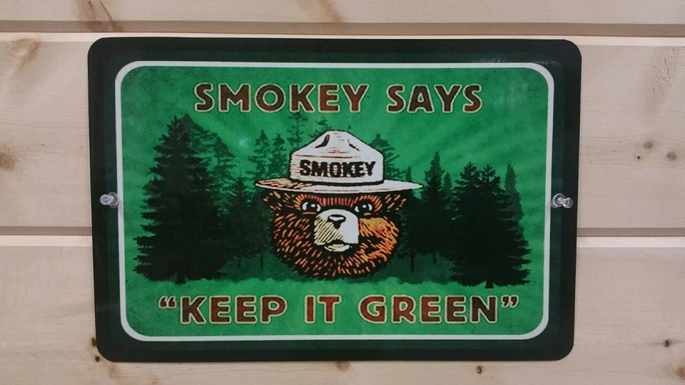 SMOKEY BEAR METAL SIGN 8"X12" KEEP IT GREEN LOG CABIN LODGE FOREST SERVICE - Image 1 of 1
