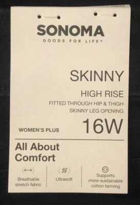 Pantalones de mezclilla ajustados negros de tiro alto Sonoma Goods For Life talla 16W nuevos con etiquetas Foto 1 de 3