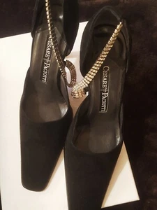 Cesare Paciotti Designer Black Suede Evening Shoes Swarovski Crystal Chain ,IT35 - Bild 1 von 6