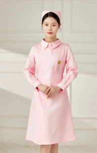 Women Nurse Dress Doctor Beautician Lab Long Coat Doll Collar Work Clothes - Picture 1 of 10