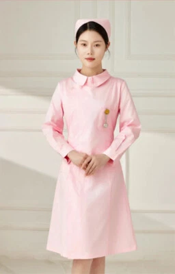 Women Nurse Dress Doctor Beautician Lab Long Coat  Doll Collar Work Clothes - Image 1 of 4