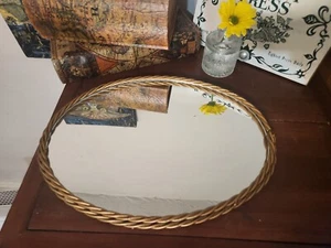 Vintage Style Vanity Mirror / Tray Dark Gold Braided Edges - Picture 1 of 8