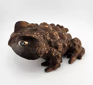 Vintage CRYPTOMERIA Cedar Wood JAPANESE Sugi TOAD FROG Figurine 7” Japan - Picture 1 of 12