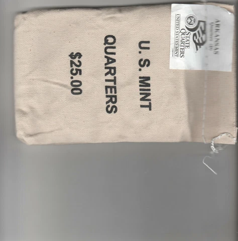 $25 (100 UNC coins) 2003 Arkansas - D State Quarter Original Mint Sewn Bag Cover