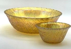 Vintage Indiana Amber Carnival Glass Basket Weave Pattern 2 Bowls - Bild 1 von 5