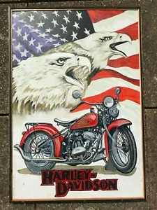 Oil painting Harley Davidson motorcycle & American Eagles by Clive Fredriksson - Picture 1 of 11