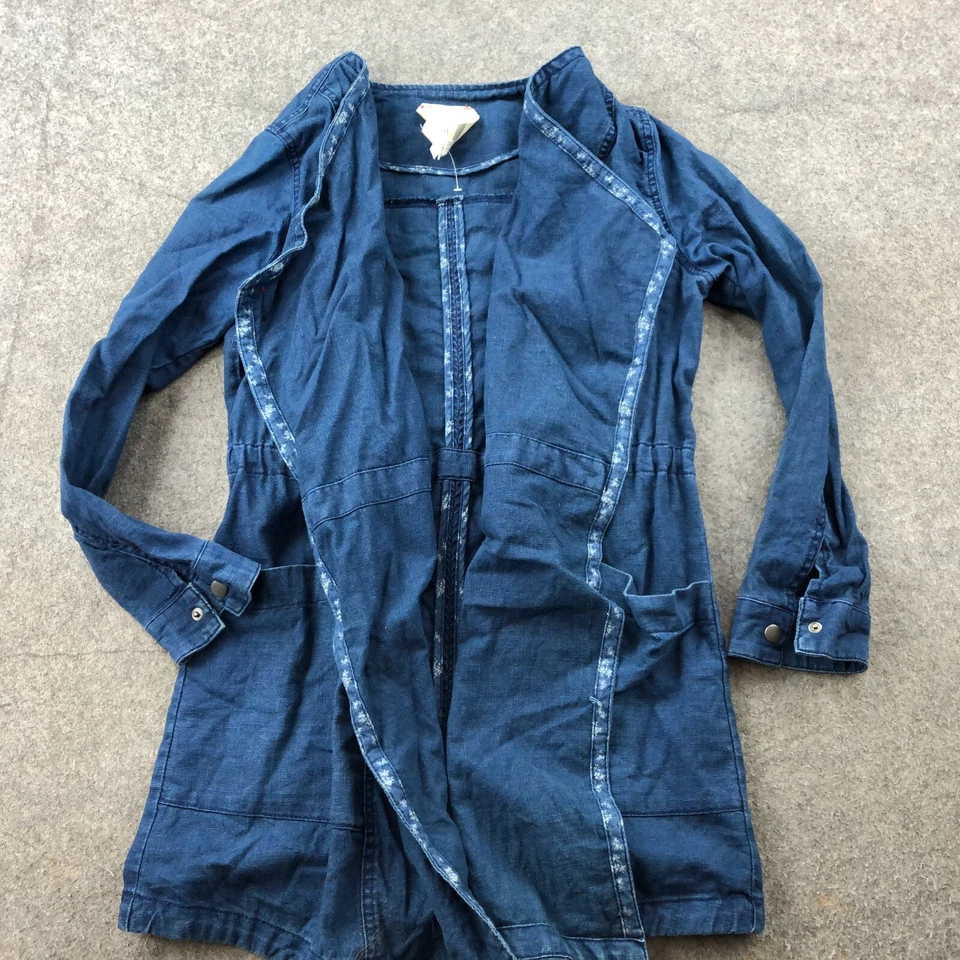 Chaqueta Anthropologie HEI HEI para mujer XS azul bolsillos frente abierto mezcla de lino Foto 1 de 4