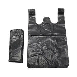 100Pcs Thickened Black Plastic Bag Retail Supermarket Grocery Shopping Bag with - Picture 1 of 13