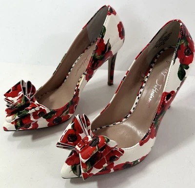 Women’s BETSEY JOHNSON Dress Shoes Size 5.5 Red flower Stiletto Pumps (tt99) - Image 1 of 4