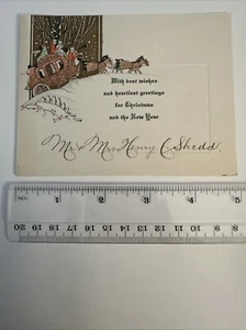 Vintage Art Deco Weihnachtskarte - Gruppe reitet in einer Postkutsche im Schnee - Bild 1 von 2