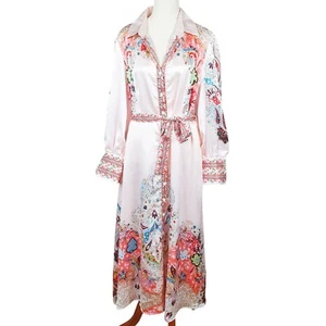Aria Printed Dress Size L Satin Wrap Kimono Belt Full Length Australian Made NWT - Picture 1 of 13