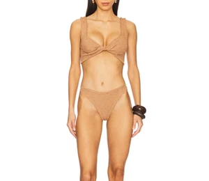 COSTUME DA BAGNO DUE PEZZI HUNZA G JUNO CRINCKLE TWIST CACAO METALLIZZATO NUOVO SENZA ETICHETTE TAGLIA UNICA - Foto 1 di 8