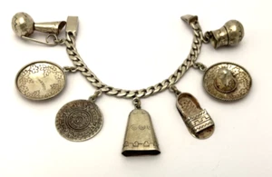 BRACCIALE VINTAGE ARGENTO STERLING 925 HECHO EN MEXICO CORDOLO TEMCHA CHARM - 7" - Foto 1 di 6