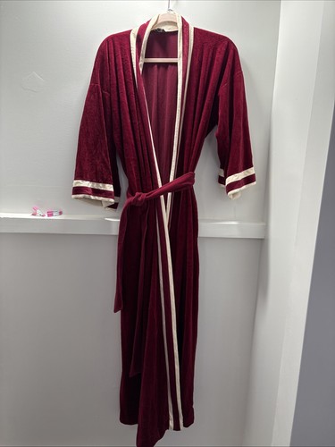 Accappatoio Christian Dior Vintage Vino Rosso Vellutato Morbido Monogramma Taglia Unica Cravatta