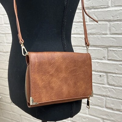 URBAN EXPRESSIONS Tan-Lt Brown Zip Foldover Clutch Crossbody Purse - Image 1 of 4