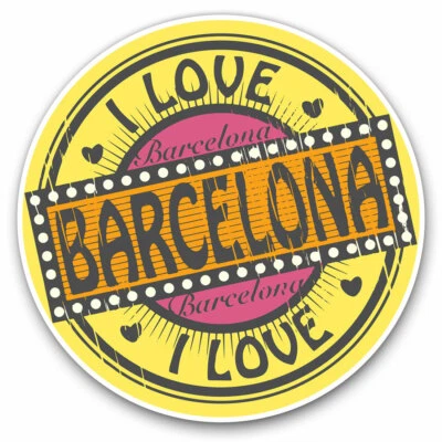 DESTINATION VINYL LTD 2 x Vinyl Stickers 10cm - I Love Barcelona Spain Travel Stamp Cool Gift #5704