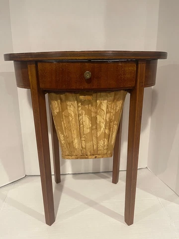 Early 19th Century Wooden Sewing/Work Table W Drawer And Silk Basket Cover