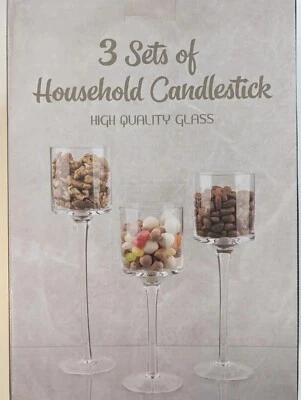 3 Modern High Stand Candle Holders High Quality Glass/ Candy Servers Great Gift! - Image 1 of 2