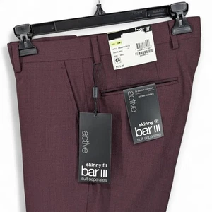 Tuta uomo Bar III skinny fit misto lana elasticizzata pantalone bordeaux tinta unita 30x32 - Foto 1 di 5