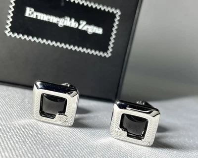 Rarissimi gemelli Ermenegildo Zegna originali logo EZ e pietra nera argento - Immagine 1 di 4