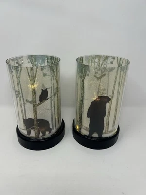 2 Collections Etc Northwoods Woodland Creature Lighted Hurricane Candle - Cabin - Image 1 of 4