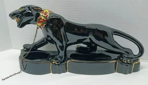 Vintage großer MCM Black Panther Kragen Keramik Übertopf vergoldet bemalt Mid Century - Bild 1 von 11