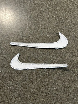 Nike Swoosh Patch Lot 2 Running Shoe Sneaker Skating Badge Logo White Vinyl 3.5” - Image 1 of 3