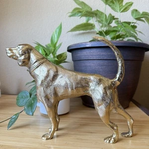 Gold Finish Cast Metal Hunting Dog Foxhound 2lb 8 Inches Figurine Sculpture - Picture 1 of 12