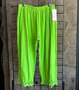 NWT Manta Del Lago Pants Sz XL Green Crochet Hem Cropped - Picture 1 of 5