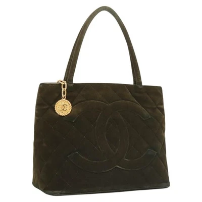 CHANEL Matelasse Reprint Tote Bag Velor Khaki CC Auth bs26044 - Image 1 of 4