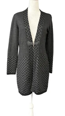 Suéter Soft Surroundings Mujer Pequeño Medio Gris Chevron Cárdigan Lazo 33647 Foto 1 de 4