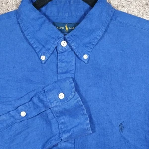 Ralph Lauren Classic Fit Long Sleeve Button-up Large. Blue Linen. - Picture 1 of 4