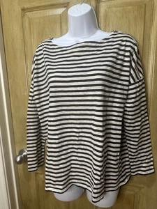 J. Jill 100 % Baumwolle gestreift U-Boot-Ausschnitt Langarm T-Shirt schwarz Medium Petite - Bild 1 von 6