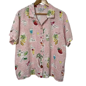 Hot Cotton Womens Linen Shirt Size L Summer Drinks Bar Tender Liquor Tiki - Picture 1 of 7