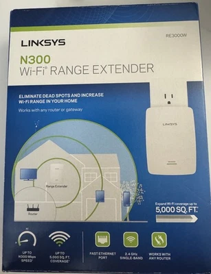 Linksys RE3000W Single Band 2.4Ghz WiFi Range Extender Booster N300 Wireless  - Image 1 of 4