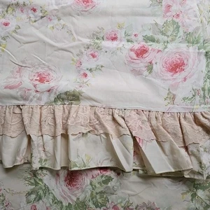 VTG Bill Blass Springmaid Cabbage Roses Windemere King Flat Sheet Ruffle Lace - Picture 1 of 8