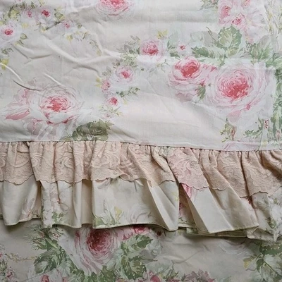 VTG Bill Blass Springmaid Cabbage Roses Windemere King Flat Sheet Ruffle Lace - Image 1 of 4
