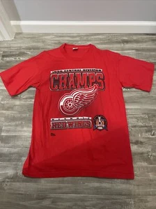 Vintage 1996 Detroit Red Wings Central Division Champs T Shirt Size L SS USA - Picture 1 of 8