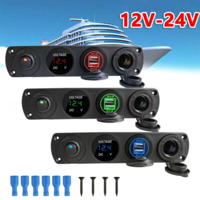 12-24V Car Cigarette Lighter Socket Dual USB Port Charger Mount Panel Adapter - Image 1 of 4