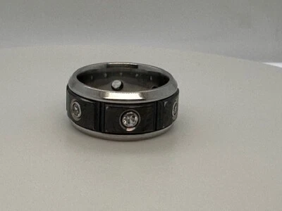 Edward Mirell Black Ti Stainless Steel Silver Bezel White Sapphire Ring Size 10 - Image 1 of 4
