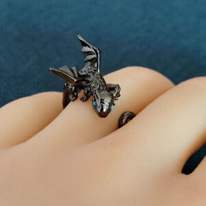 Creative Funny Black Flying Dragon Rings For Women Man Adjustable Animal Ring Pe