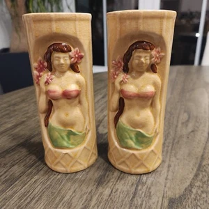 Orchids Of Hawaii Tiki R-79 Hula Girl Bamboo High Ball Ceramic Cup Made in Japan - Picture 1 of 14