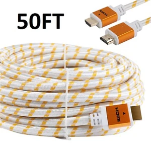 PREMIUM HDMI CABLE 50FT For 3D DVD PS4 HDTV XBOX LCD HD TV 1080P v1.4 White US - Picture 1 of 3