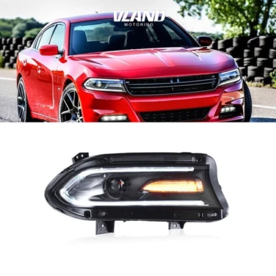 Right SIde DRL Headlights For DODGE CHARGER 2015-2022 Lamp Vland Black Housing - Image 1 of 4