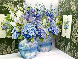 ORIGAMI POP CARDS Elegant Blue Hydrangea Happy Father's Day 3D Pop Up Bouquet - Picture 1 of 17