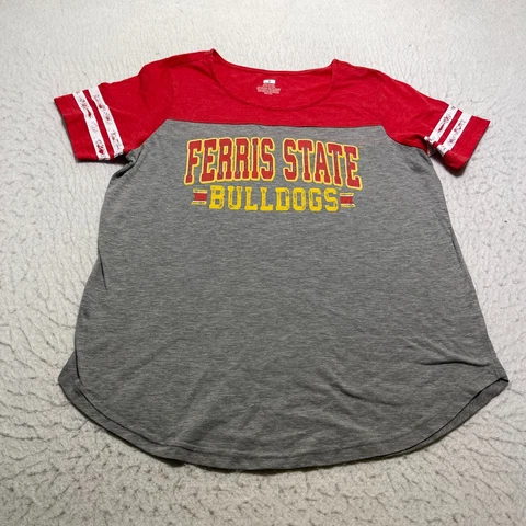Ferris State Bulldogs Top Womens Small Red Gray Colorblock Round Neck Shirt Cover