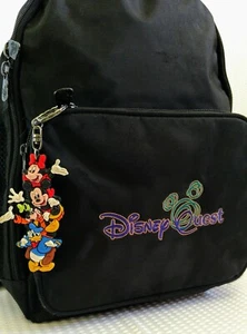 Disney Backpack Quest Black Nylon Rare Adjustable Strap Book Bag Key Ring - Picture 1 of 10