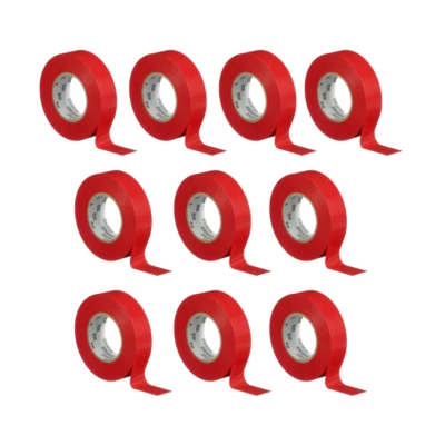 3M Temflex Multi-Purpose Vinyl Electrical Tape 165 3/4in x 60ft Red 10 Rolls