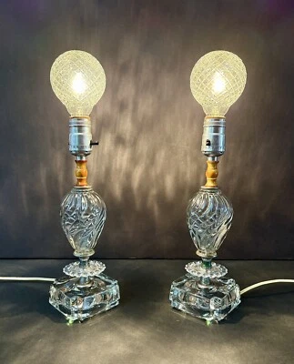 Antique Original Art Deco 30s 40s Glass Chrome Boudoir Table Lamp Set Pair Vtg - Image 1 of 4