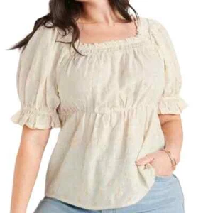 Old Navy kurzärmelige gesmockte bestickte Babydoll-Bluse XS dehnbar  - Bild 1 von 8